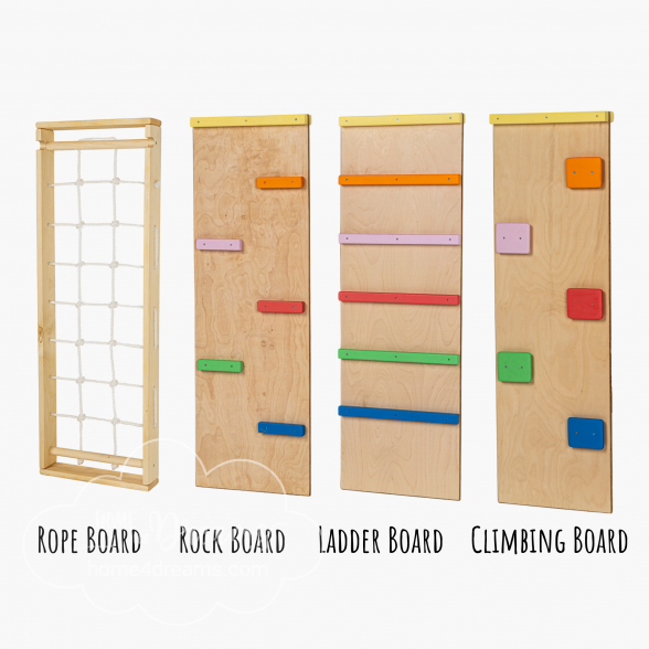 Escalera, roca, escalera, tablas de cuerda SIN el triángulo Pikler