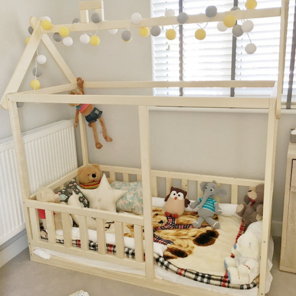 Painted toddler house bed with slats, Montessori floor bed, kid’s bed, wood bed, kid’s bedroom